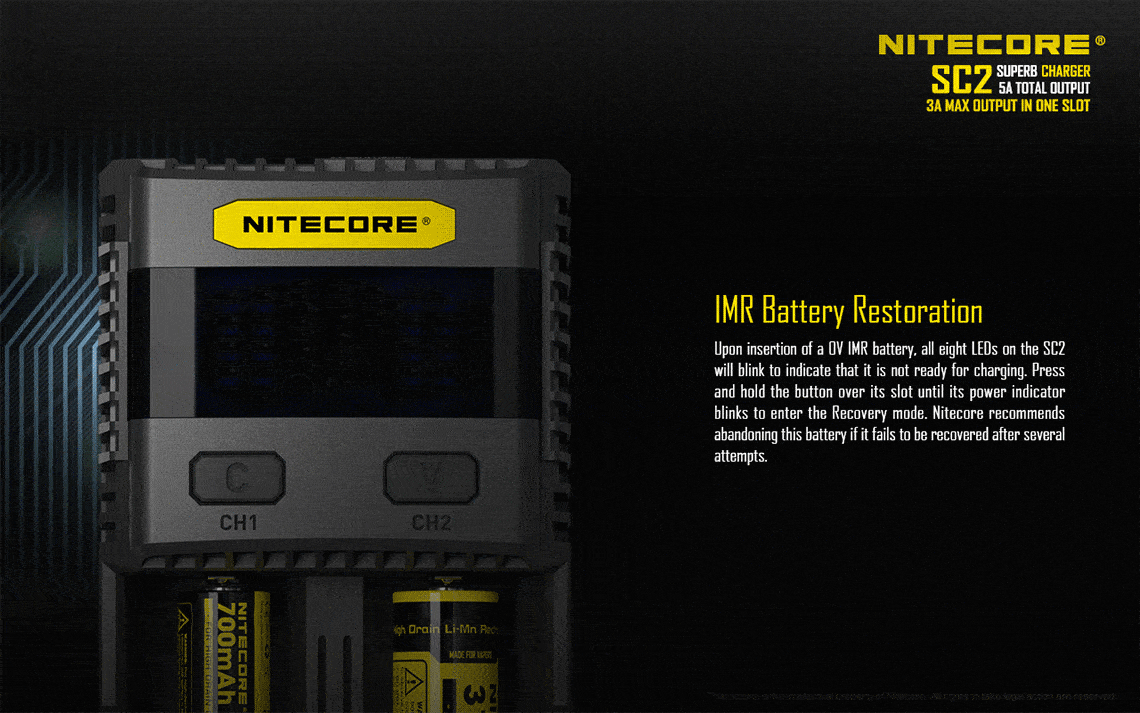 Nitecore SC2 dual-slot fast USB super charger with LCD display for Li-ion, Ni-MH, and Ni-Cd rechargeable batteries