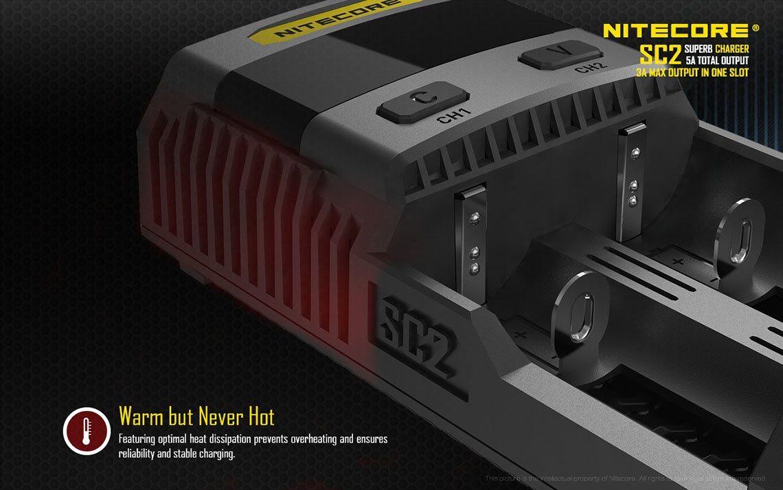 Nitecore SC2 dual-slot fast USB super charger with LCD display for Li-ion, Ni-MH, and Ni-Cd rechargeable batteries