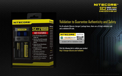 Nitecore SC2 dual-slot fast USB super charger with LCD display for Li-ion, Ni-MH, and Ni-Cd rechargeable batteries