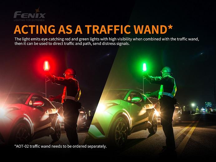 Fenix TK26R rechargeable tactical LED flashlight with 1500 lumens brightness and red, green, and white light outputs for hunting and duty use