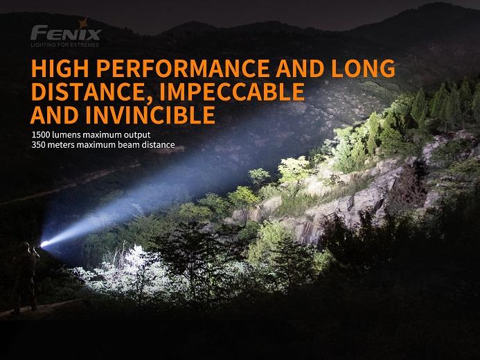 Fenix TK26R rechargeable tactical LED flashlight with 1500 lumens brightness and red, green, and white light outputs for hunting and duty use