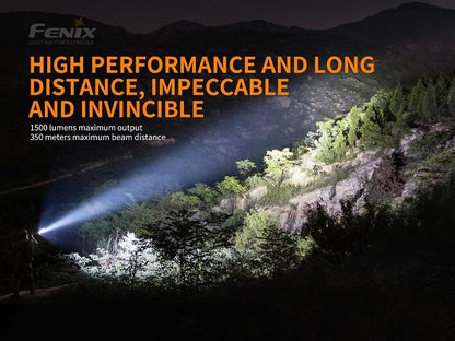 Fenix TK26R rechargeable tactical LED flashlight with 1500 lumens brightness and red, green, and white light outputs for hunting and duty use