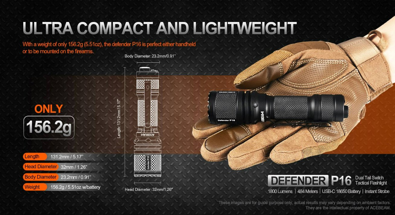 Acebeam Defender P16 Flashlight – 1800 Lumen Compact Tactical