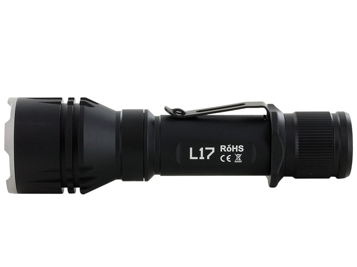 Acebeam L17 long-range tactical white LED flashlight with 1400 lumens brightness for hunting, tactical, and outdoor lighting