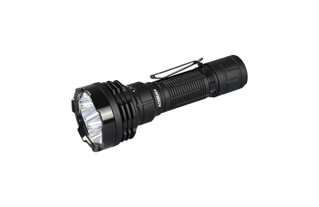 Acebeam P18 quad-core rechargeable tactical LED flashlight with 5000 lumens brightness for law enforcement and outdoor use