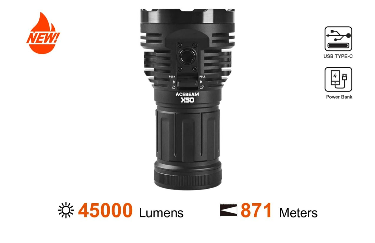 Acebeam X50 2.0 Powerful Flashlight 45000 Lumens — FlashLightWorld Canada