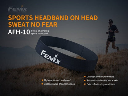Fenix AFH-10 adjustable headband with built-in sweatband for LED headlamps, running, and outdoor activities