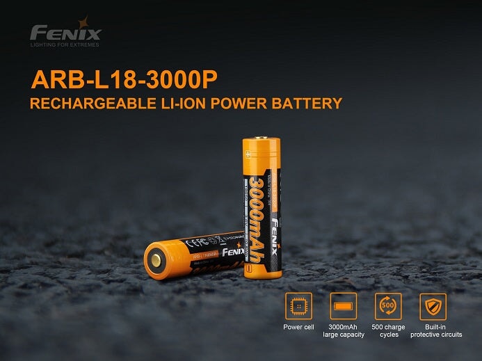 Fenix ARB-L18-3000P 18650 high-draw 3000mAh rechargeable Li-ion battery for LED flashlights and high-performance devices