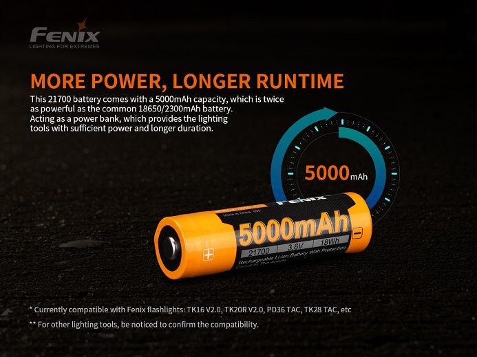 Fenix ARB-L21-5000 V2.0 – 21700 Li-ion Rechargeable Flashlight