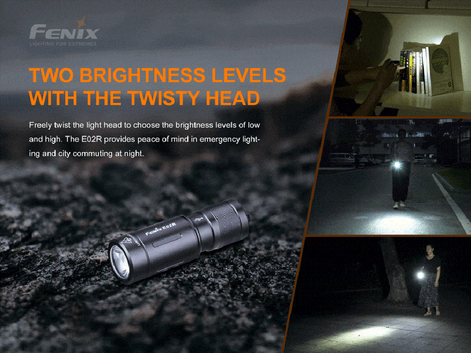 Fenix E02R Keychain light - two brightness levels with the twisty head 