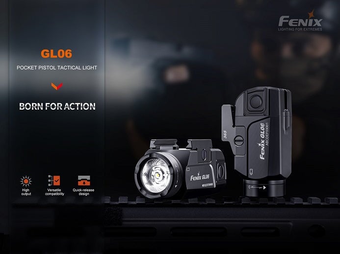 Fenix GL06-365 compact pistol-mounted tactical LED light with 600 lumens brightness for defense, law enforcement, and duty applications