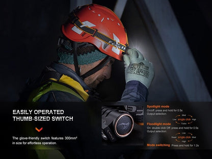 Fenix HM71R multifunctional rechargeable LED headlamp with 2700 lumens brightness for work, camping, and outdoor professional lighting