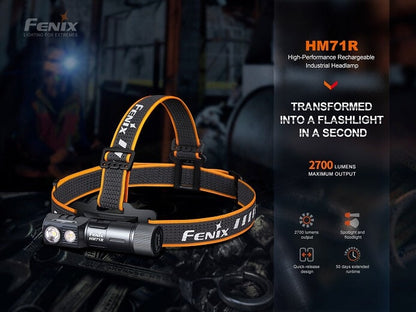 Fenix HM71R multifunctional rechargeable LED headlamp with 2700 lumens brightness for work, camping, and outdoor professional lighting