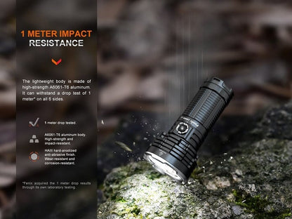Fenix LR40R V2.0 rechargeable LED flashlight with 15,000 lumens brightness for search, rescue, and outdoor professional applications