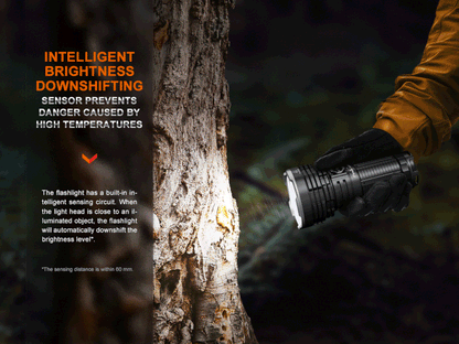 Fenix LR40R V2.0 rechargeable LED flashlight with 15,000 lumens brightness for search, rescue, and outdoor professional applications