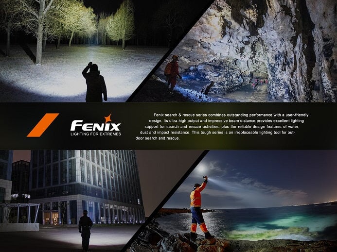 Fenix LR40R V2.0 rechargeable LED flashlight with 15,000 lumens brightness for search, rescue, and outdoor professional applications