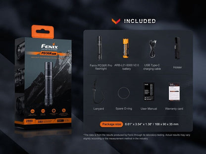 Fenix PD36R Pro heavy-duty rechargeable tactical LED flashlight with 2800 lumens brightness for law enforcement and outdoor lighting