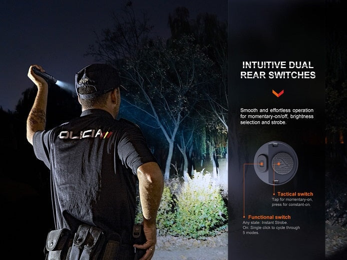 Fenix PD36R Pro heavy-duty rechargeable tactical LED flashlight with 2800 lumens brightness for law enforcement and outdoor lighting