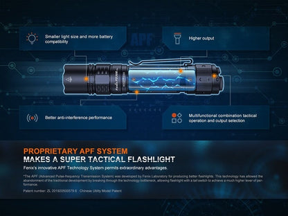 Fenix PD36R Pro heavy-duty rechargeable tactical LED flashlight with 2800 lumens brightness for law enforcement and outdoor lighting