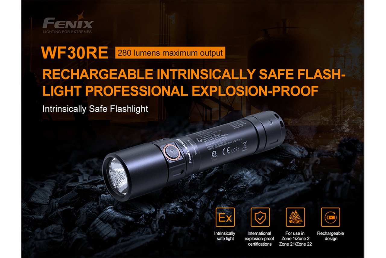 fenix e30r rechargeable flashlight Fenix WF30RE Flashlight – Intrinsically Safe Rechargeable Industrial Light – FlashLight World