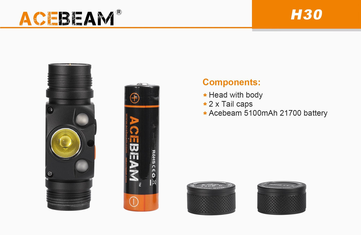 Acebeam H30 rechargeable LED headlamp with 4000 lumens brightness and red &amp; green light modes for hunting, camping, and outdoor adventures