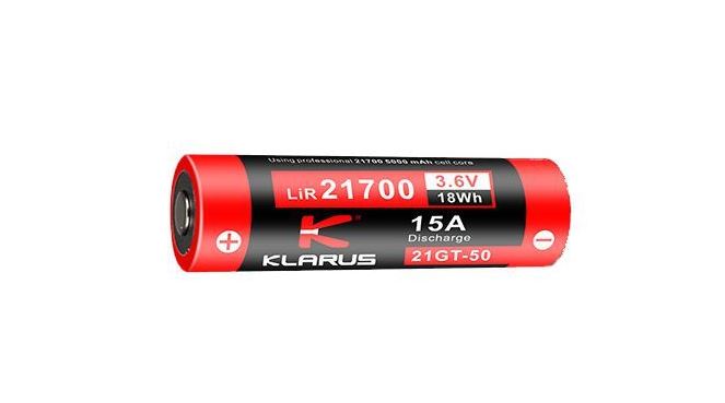 Klarus 21GT-50 21700 5000mAh rechargeable Li-ion battery for flashlights, headlamps, and other high-performance electronic devices