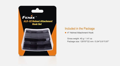 Fenix ALD-02 helmet attachment hook set for securing headlamps on helmets with durable plastic clips for work and outdoor use