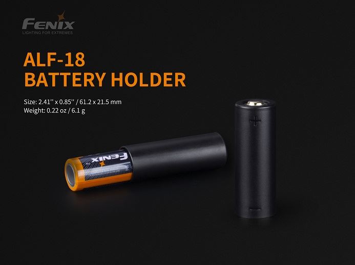 Fenix ALF-18 battery holder adapter converts 18650 batteries for use in 21700 flashlight models with durable and secure design