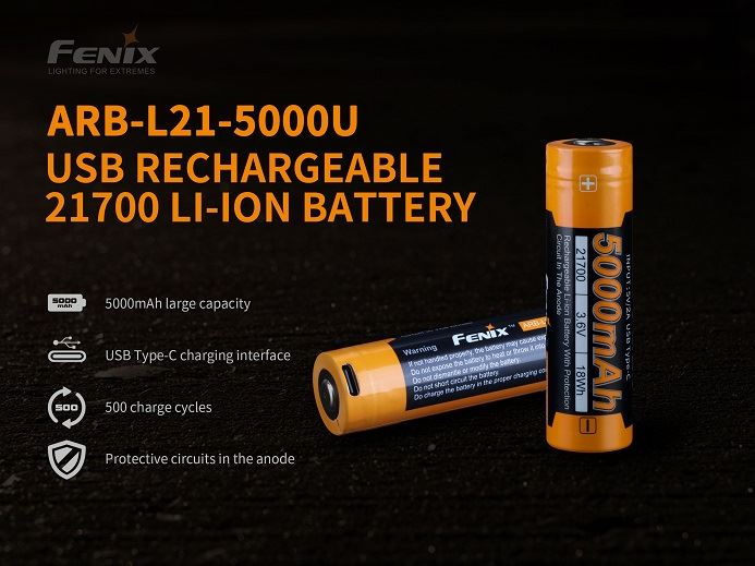Fenix ARB-L21-5000U Li-ion Rechargeable 21700 Battery with Micro USB Charging Port Rechargeable Batteries Fenix 