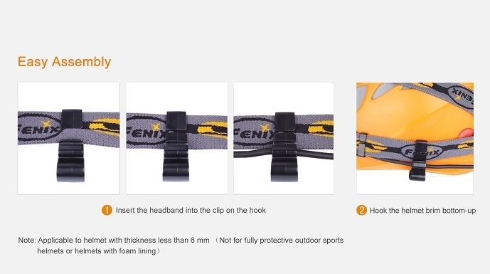 Fenix ALD-02 helmet attachment hook set for securing headlamps on helmets with durable plastic clips for work and outdoor use