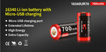 Klarus 16340-700mAh Rechargeable Battery (with USB port) Rechargeable Batteries Klarus 