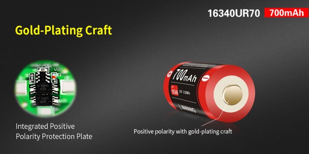 Klarus 16340-700mAh Rechargeable Battery (with USB port)