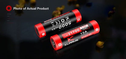 Klarus 21GT-50 21700 5000mAh rechargeable Li-ion battery for flashlights, headlamps, and other high-performance electronic devices