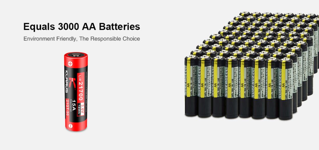 Klarus 21GT-50 21700 5000mAh rechargeable Li-ion battery for flashlights, headlamps, and other high-performance electronic devices