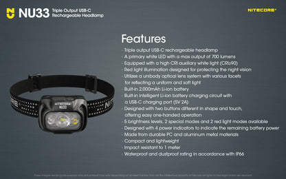 Nitecore NU33 Triple Output USB-C Rechargeable Headlamp Headlamp Nitecore 