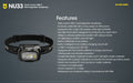 Nitecore NU33 Triple Output USB-C Rechargeable Headlamp Headlamp Nitecore 