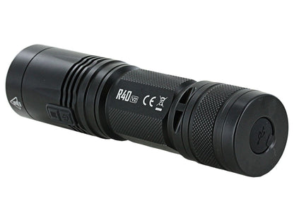 Nitecore R40 V2 rechargeable LED flashlight with 1200 lumens brightness and wireless charging for patrol, duty, and professional lighting