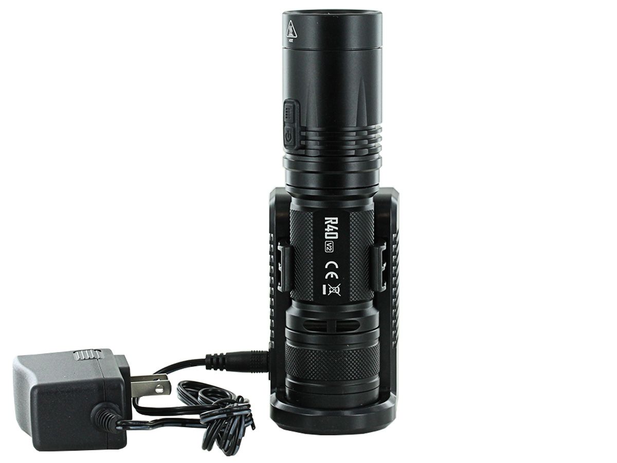 Nitecore R40 V2 rechargeable LED flashlight with 1200 lumens brightness and wireless charging for patrol, duty, and professional lighting