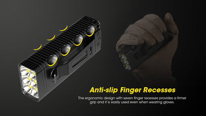 Nitecore TM12K rechargeable handheld LED flashlight with 12,000 lumens brightness for tactical, search, and professional lighting applications