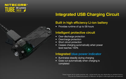 Nitecore Tube v2.0 55 Lumens USB Rechargeable Black LED Keylight Keychain LED Flashlight Nitecore 