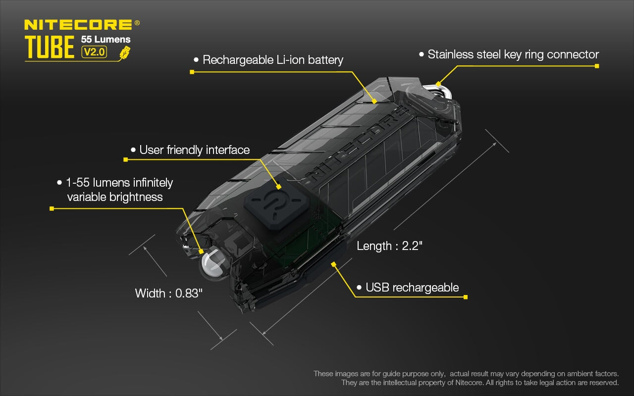 Nitecore Tube v2.0 55 Lumens USB Rechargeable Black LED Keylight Keychain LED Flashlight Nitecore 