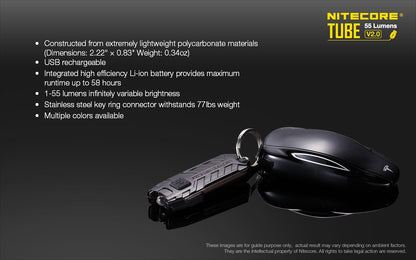 Nitecore Tube v2.0 55 Lumens USB Rechargeable Black LED Keylight Keychain LED Flashlight Nitecore 